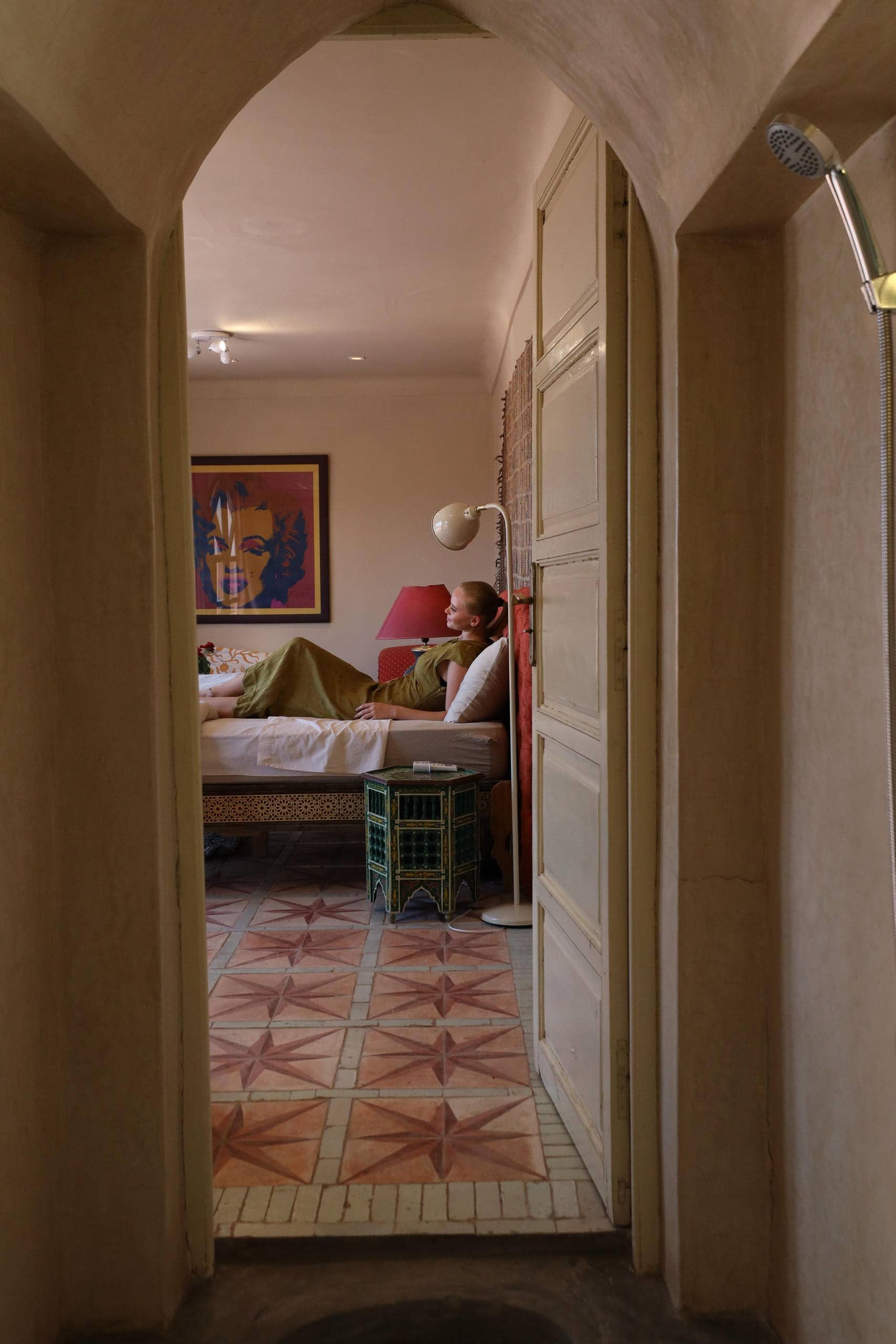 Traditional entrance hall with zellige floor at Riad La Tulipe